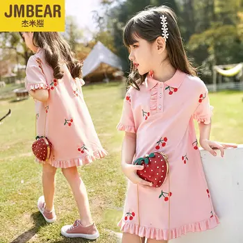 Kızların Yaz rahat elbise 2022 Yeni Yaz Kızların Japon Tarzı Çocuk ve Gençler Kısa Kollu uzun elbise