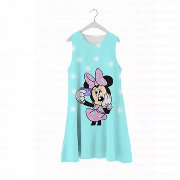 2022 Yeni Yaz Bebek Kız Mickey Prenses Elbise Disney Serisi Baskı Kolsuz Gevşek Rahat Sevimli Çocuk Elbise