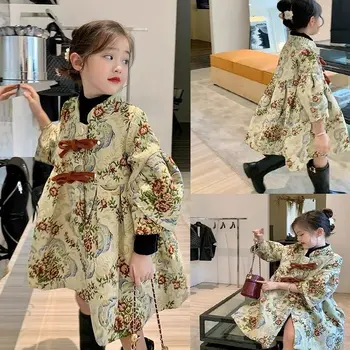 Ilkbahar Sonbahar Çocuklar Baskı Elbise Uzun Ceket Nakış Yürümeye Başlayan Küçük Çiçek Prenses Trençkot Kore Kız Zarif Giysiler