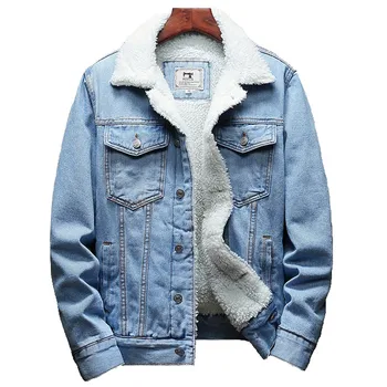 Marka Kış erkek Kot Ceket Ceket Moda Sıcak Yün Astar Kalınlaşmak Denim Ceket erkek Açık Mavi Ince Kot Ceket Boyutu S-6XL