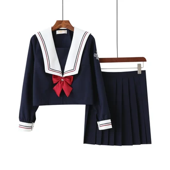 Yeni Moda Koyu Okul Üniformaları Japon Kore Kız Denizci Takım Elbise Kısa Uzun Kollu Gömlek Seçeneği Pilili Etek Okul Setleri