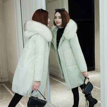 Moda Rahat Büyük Kürk Yaka Sıcak Bayanlar Ceket Rüzgarlık Yeni Orta uzunlukta Kış Kadın Palto Kapşonlu Aşağı Pamuk Ceketler Parkas